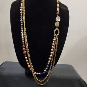 New LOFT Goldtone Bead Rhinestone Necklace #1483